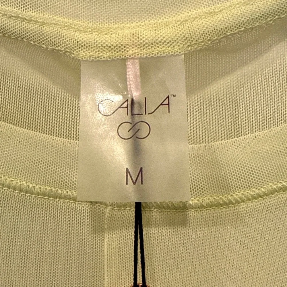 New CALIA Mesh Front Twist Top Medium Yellow Cropped Tee Sheer Activewear Layer - Picture 5 of 9
